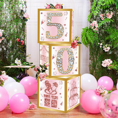 Datamoon 50Th Birthday Decorations Boxes for Women – 3PCS Pink Rose Gold Happy 5