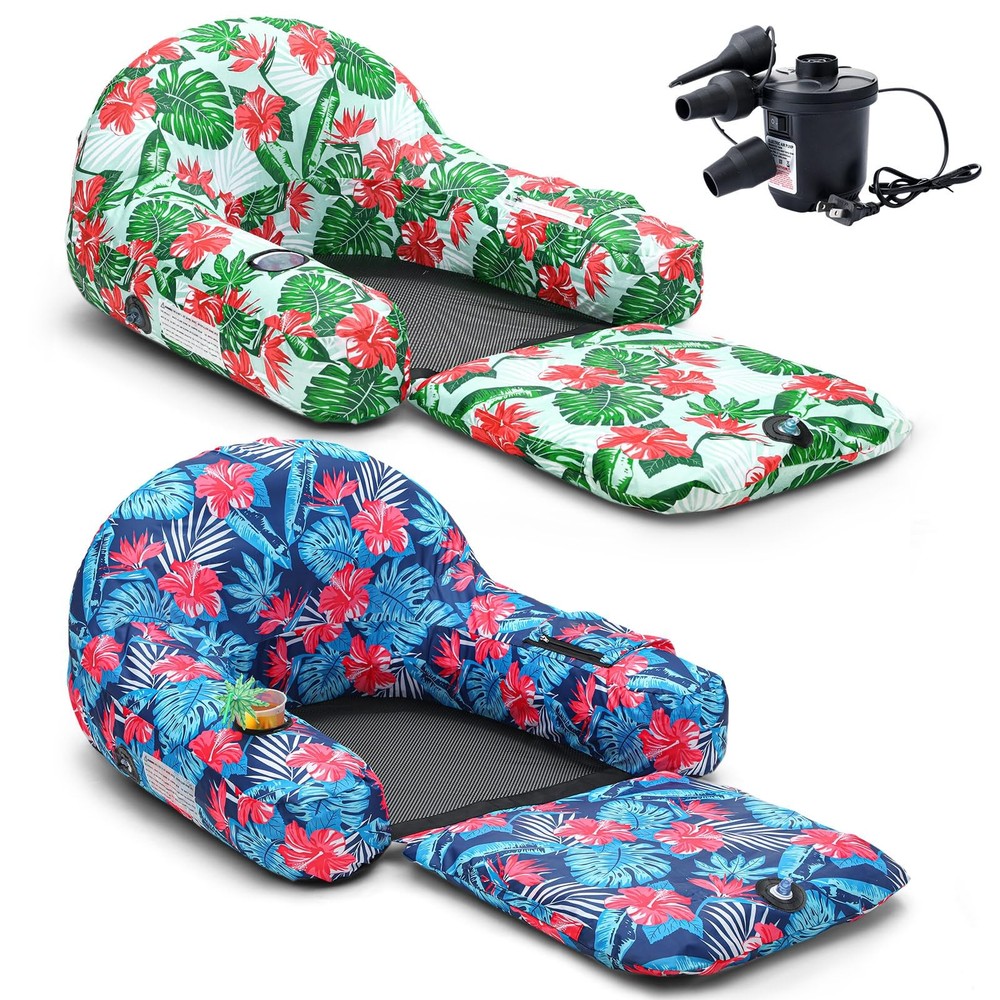 2pcs Inflatable Pool Floats for Adults 2 in 1 Lounge Chair with Bottom Mesh E…