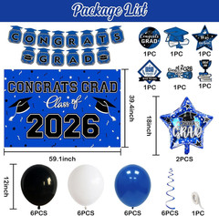 Blue Black Graduation Decorations 2026, Graduation Party Decorations Set with Cl