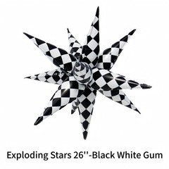 3 * 12 Pcs Black White Checkered Explosion Pointed Star Foil Balloons/Tallade…