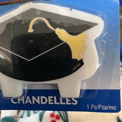Graduation Candle, 2″ x 4″, 1 Piece, Amscan Cake Topper Black Gold White