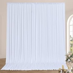 10ft×12ft Wrinkle White Backdrop Curtain for Wedding Parties, 2 Panels 5×12ft