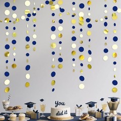 46 Ft Navy Blue and Gold Circle Dots Garland Royal Blue Hanging Paper Polka D…