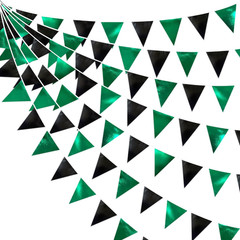 Gradient Green Party Decorations Metallic Fabric Ombre Green Triangle Pennant Ba