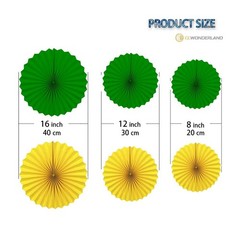 Dark Green Yellow Round Party Hanging Paper Fans Decorations Set 6 PCS