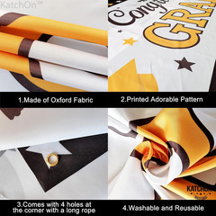 , Xtralarge Congrats Grad Banner – 72X44 Inch | White, Black and Gold Graduation