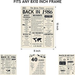 Nostalgic 1986 Birthday Posters – Unframed 8×10 inch Set for 40th Celebrations