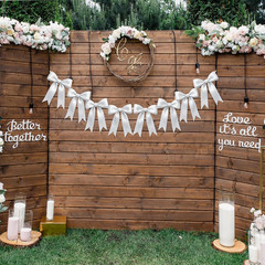 2 Strings of 16PCS White Bow Garlands Banner Decoration,Pre-Strung Satin Ribbon