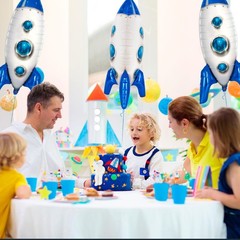 2 Pcs Large Blue Rocket Balloons for Kids, 33 Inch Rocket Ship Balloon, Outer Sp