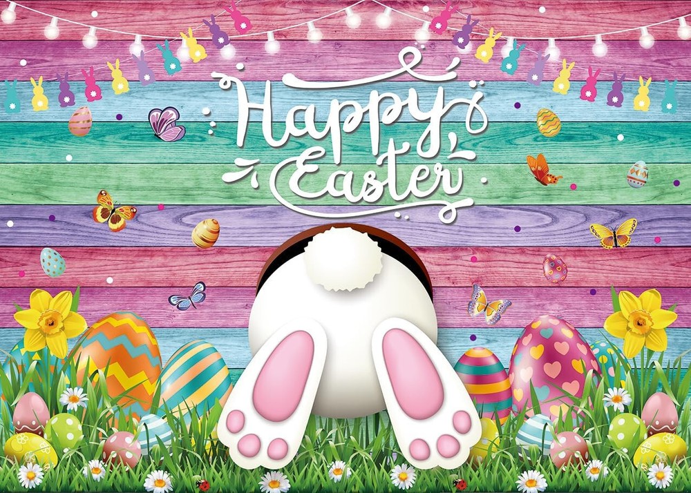 7ft x 5ft Fabric Easter Backdrop – Bunny – Photo Prop Party Decoration – New