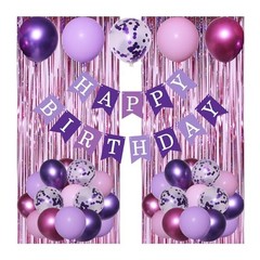 Birthday Decorations Happy Birthday Banner Pink and Purple Balloons Purple Pink