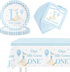 Blue One Silly Goose Birthday Disposable Tableware (Plates, Napkins, Forks)