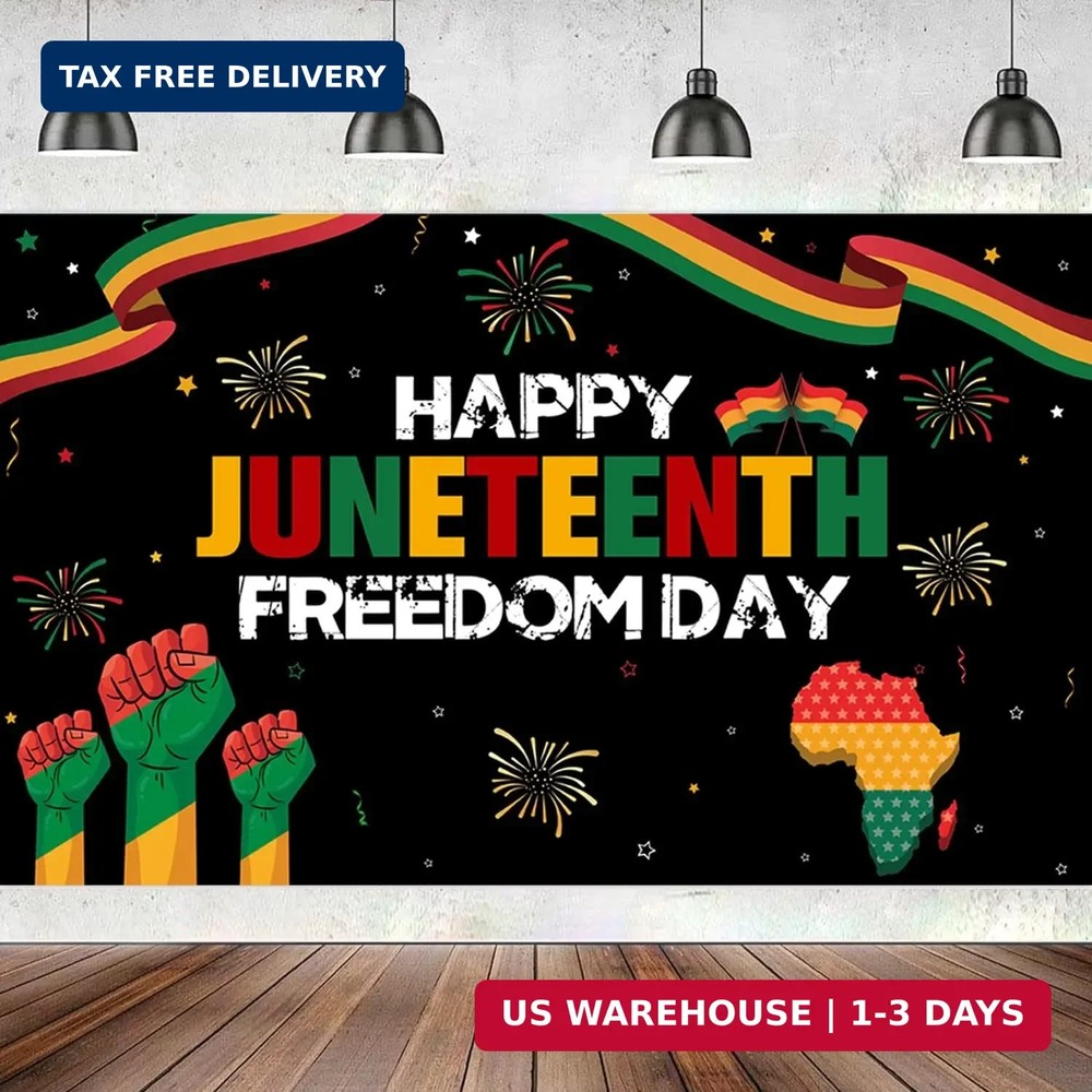 Ansoufien Juneteenth Decorations Backdrop, 71 x 43 inch, Polyester, Black, Junet