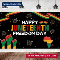 Ansoufien Juneteenth Decorations Backdrop, 71 x 43 inch, Polyester, Black, Junet