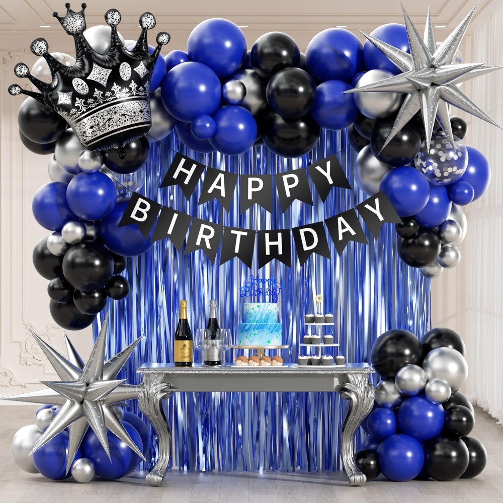 Birthday Decorations for Men with Black Metallic Silver Navy Blue Blue,