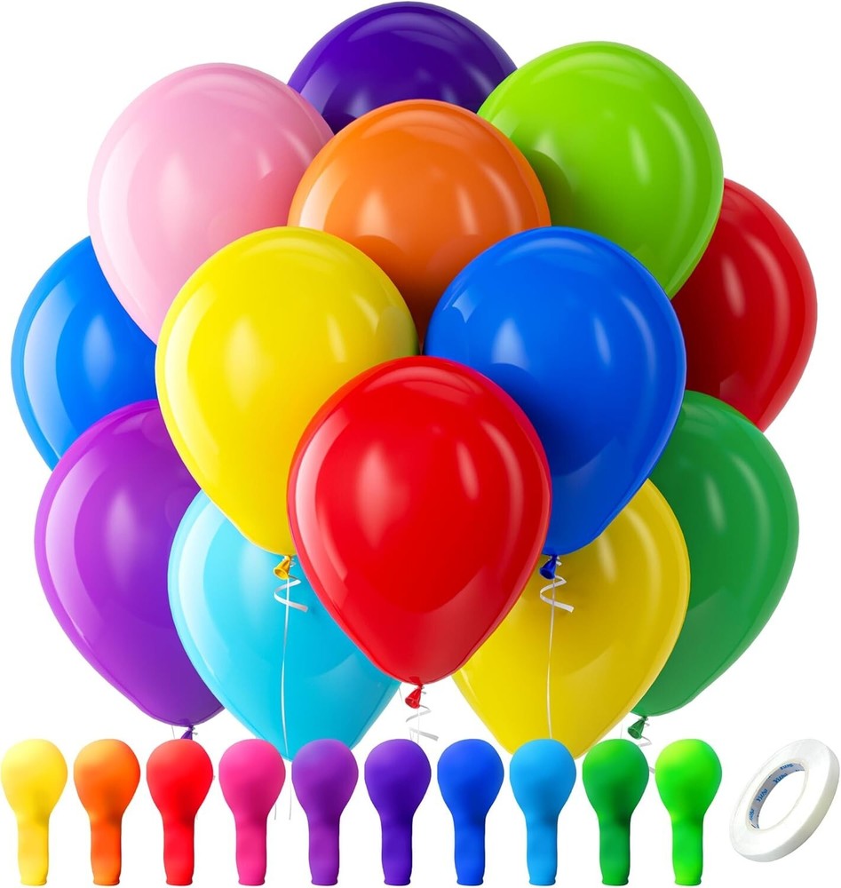 Assorted Rainbow Latex Balloons, 100 Pack 12 inch Round Helium Bright Color Ball