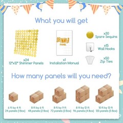24 Pack Shimmer Wall Backdrop Party Decorations, 12×12 Gold Sequin Wall Panels