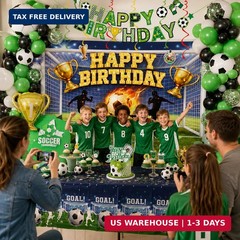 Soccer Birthday Party Decorations Set, Soccer Party Supplies with 6 x 4 ft Backd