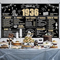 Large 90th Birthday Banner Backdrop Decorations for Women Men, Black Gold 90th