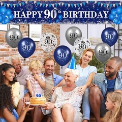 Blue 90Th Birthday Decorations for Men Women Navy Blue Silver Happy 90Th Birthd