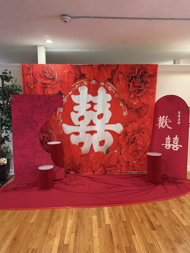 Large Chinese Wedding Backdrop Set Double Happiness Red Floral Photo Booth