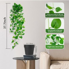 Freyalife Fake Hanging Plants for Room Decor,1pcs 39 inches, Green With Basin