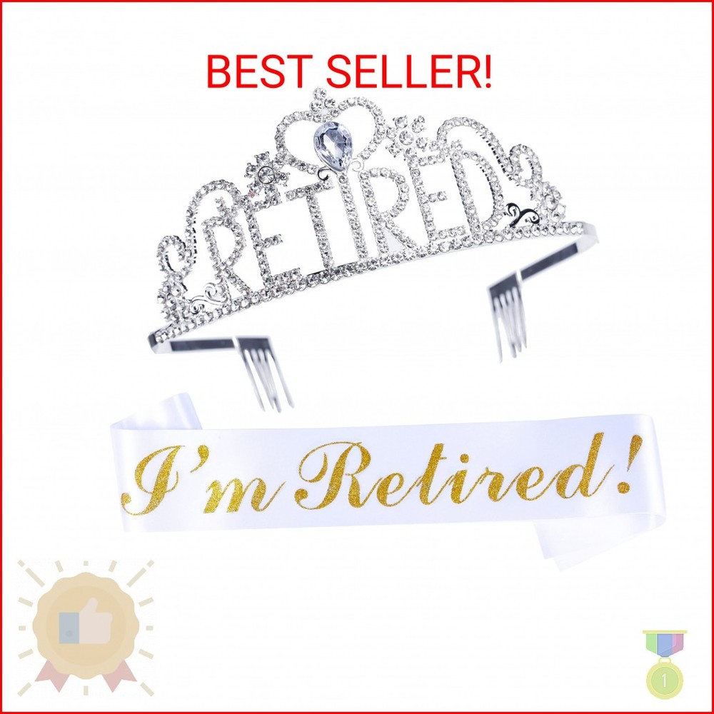JunyRuny Retirement Gifts for Woman, “I’m Retired” Sash & Tiara Kit, Happy Retir
