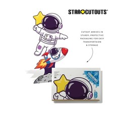 Astronaut with Rocket Cartoon Cardboard Cutout Over Moon Standee 173cm x 94cm