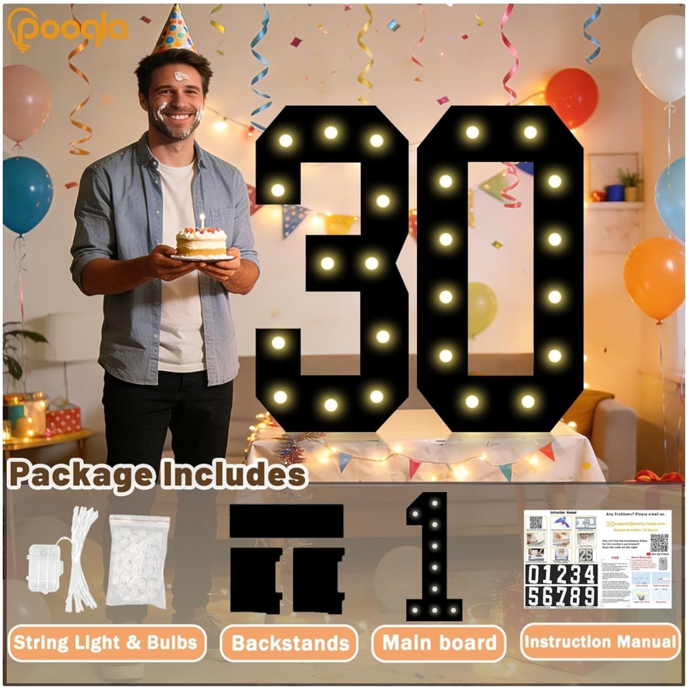 Marquee Numbers Black Party Decor | Large Lighted Number