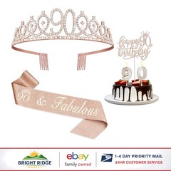 90th Birthday Celebration Essentials with Rose Gold Crown and Numeral Candles