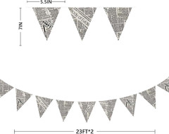 48Ft Vintage Newspaper Burlap Banner Newspaper Burlap Triangle Pennant Flag Line