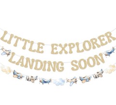 Little Explorer Landing Soon Banner Airplane Garland for Blue Airplane Baby S…