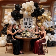 Pinbra Black White Gold Balloon Garland Double Stuffed Pearl Sand Champagne
