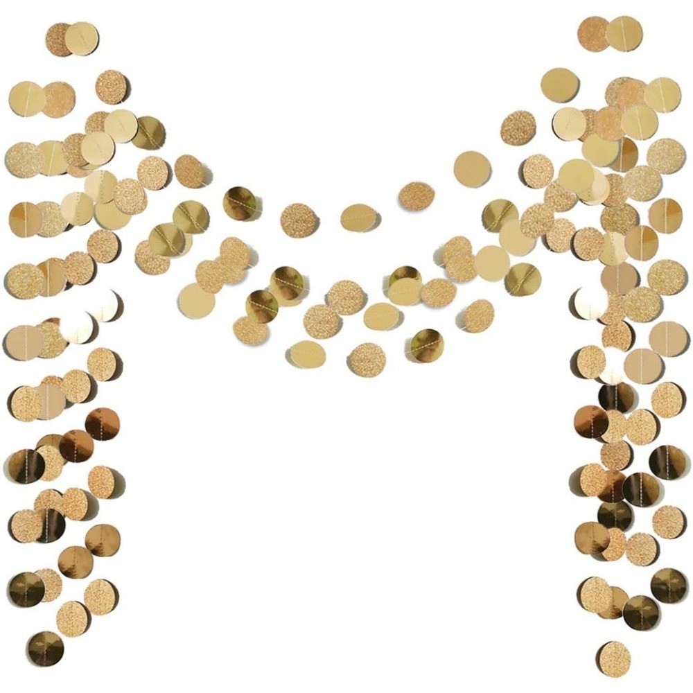 6 Pcs Glitter Champagne Gold Paper Circle Dots Garland (52 Feet) Party Hanging