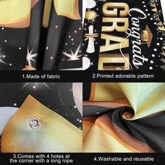 Black and Gold Congrats Grad Banner – XtraLarge, 72×44 Inch | Congrats Grad Back