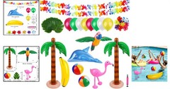 57 Piece Inflatable Luau Party Set for Tropical Hawaiian Theme Decorations