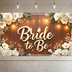 Bride to Be Banner Rustic Wood White Floral Bridal Shower Backdrop Wedding Showe
