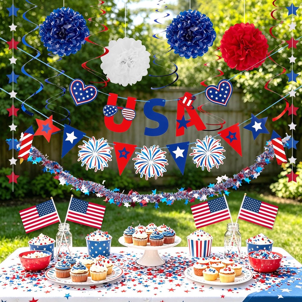OBBOLO 4th/Fourth of July Decorations Set, Patriotic Decorations, Red Multi