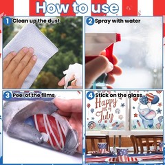 6 Sheets 4th of July Patriotic Window Clings Red Blue Memorial Day Decor