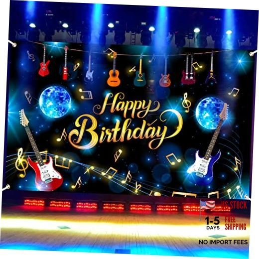 Music Note Guitar Happy Birthday Banner, Musical Note Rock and Roll Party