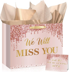 Farewell Going Away Party Decorations Rose Gold We Will Miss You Gift Bags with
