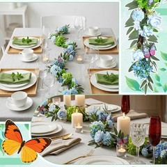 1Pcs Artificial Hydrangea Flower Garland, Faux Butterfly Floral Vine with