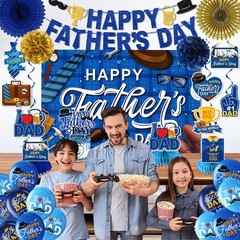 Happy Father’s Day Decorations Set – Fathers Banner, Backdrop, Blue