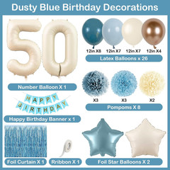 Dusty Blue 50Th Birthday Party Decorations for Women Men Beige Cream Number 50 B