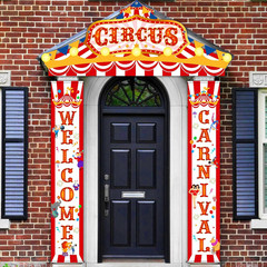 3 Pcs Carnival Circus Porch Banner Awning Door Welcome Birthday Party Decor Sets