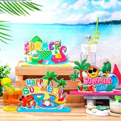 6 Pcs Summer Party Decorations Wooden Hello Summer Table Centerpieces Hawaii …