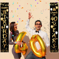 2 Pieces 40Th Birthday Party Decorations Cheers to 40 Years Banner Party Decorat