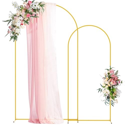 Wedding Arch Backdrop Stand 7.2FT, 6FT Gold Metal Arch Stand Set of 2 for Birthd