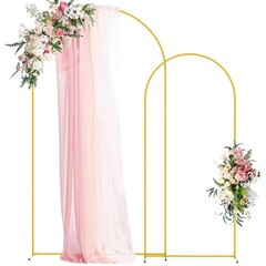 Wedding Arch Backdrop Stand 7.2FT, 6FT Gold Metal Arch Stand Set of 2 for Birthd