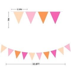 32Ft Orange Pink Party Decorations Hot Pink Orange Pennant Banner Fabric Tria…